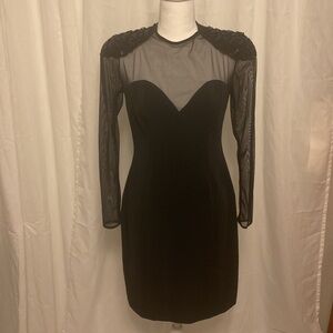 Vtg Black Long Sleeve Illusion Mesh Bodycon Dress, size 10?